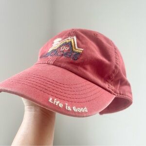 Life is Good Go Places 100% Cotton Baseball Cap Adjustable Hat Salmon Pink Retro